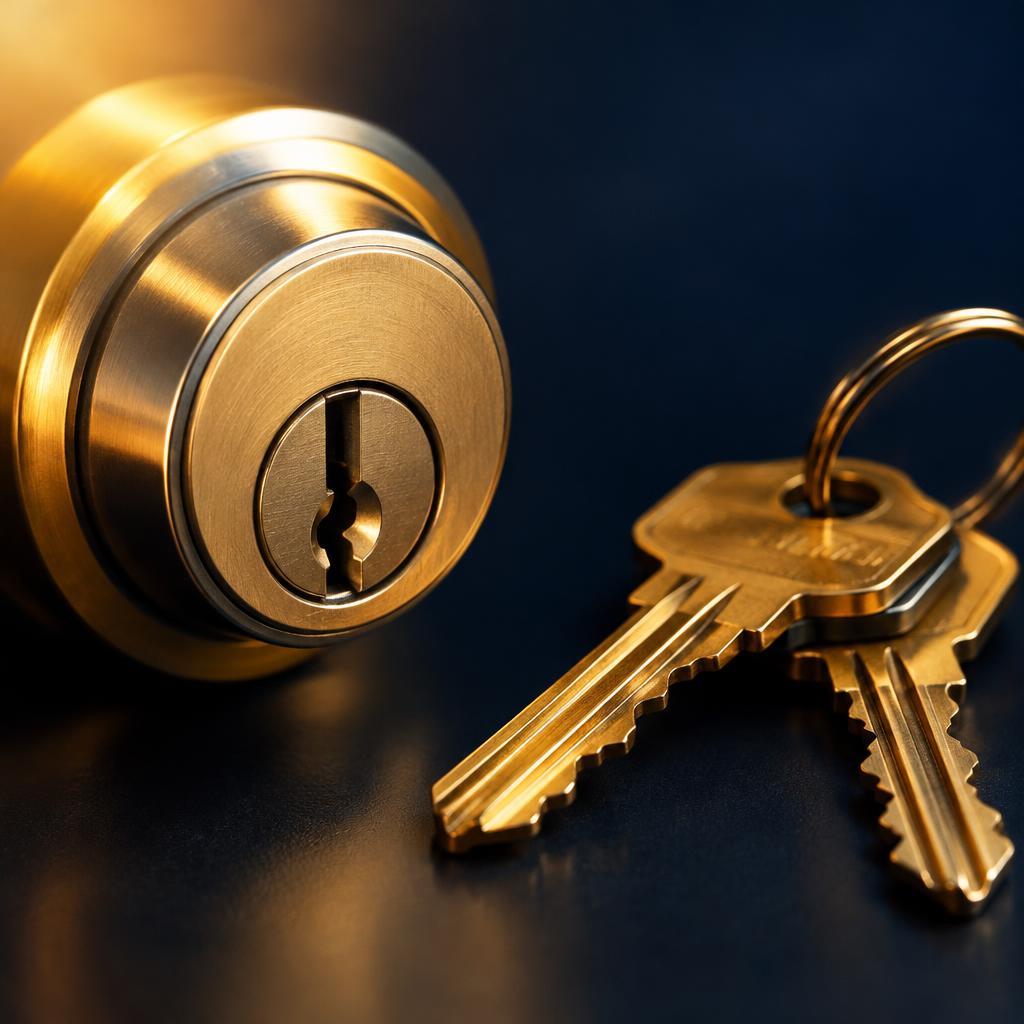 Brass door lock cylinder with keys made by a door lock key maker in Ber Sarai, New Delhi