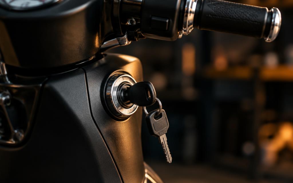 Key inserted in a scooty ignition switch, key-making service in Ber Sarai, New Delhi